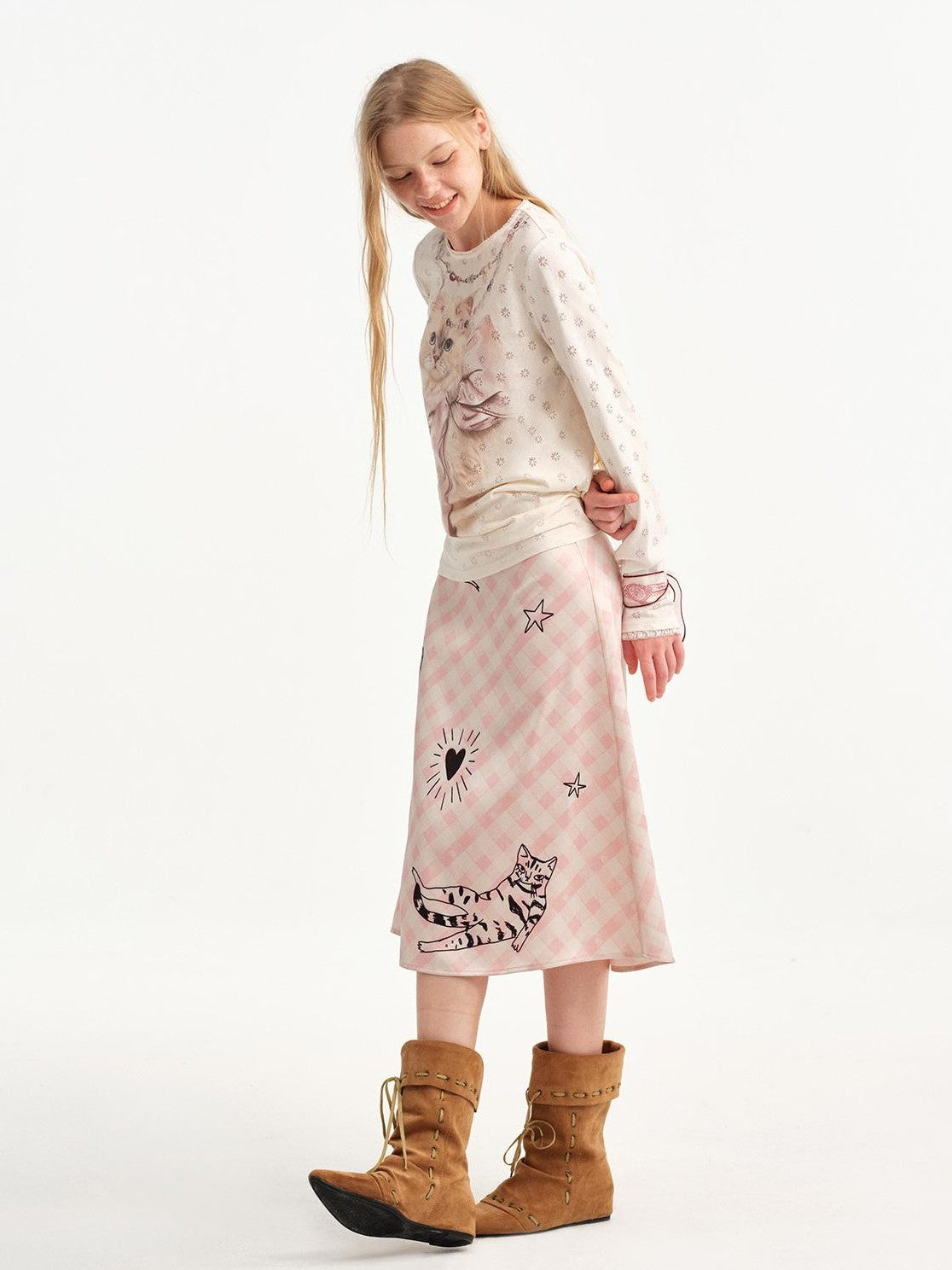 OuttheBlue Plaid Graffiti Lace Trim Aline Women&