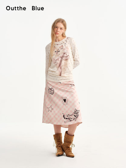 OuttheBlue Plaid Graffiti Lace Trim Aline Women&