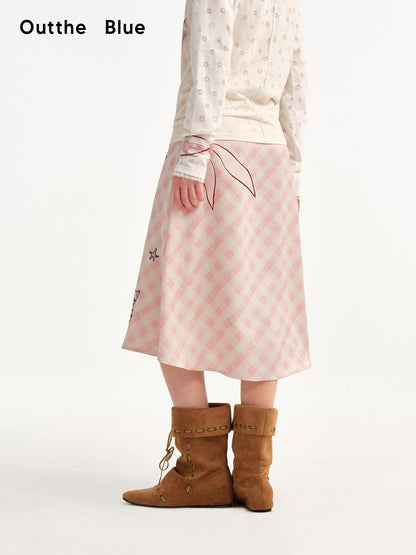 OuttheBlue Plaid Graffiti Lace Trim Aline Women&