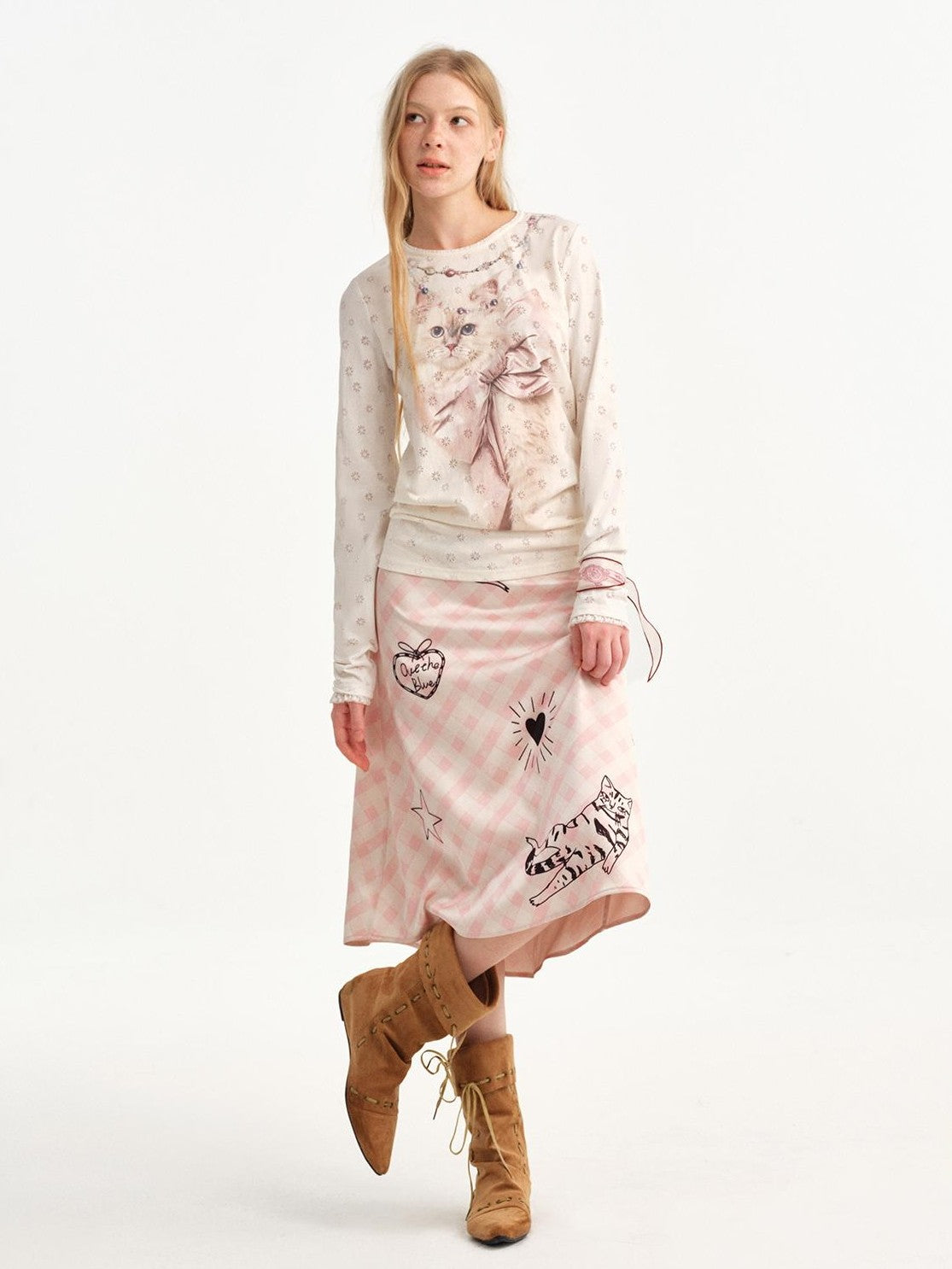 OuttheBlue Plaid Graffiti Lace Trim Aline Women&