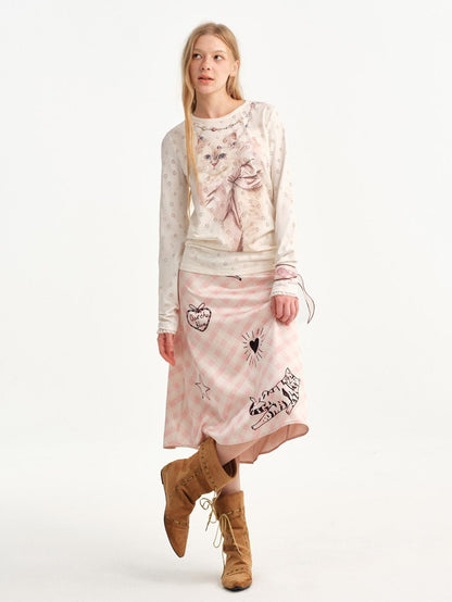 OuttheBlue Plaid Graffiti Lace Trim Aline Women&