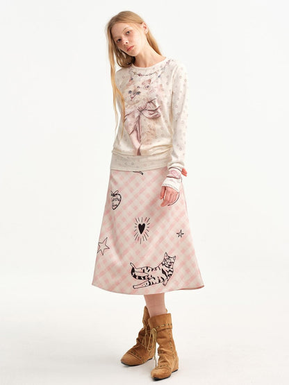 OuttheBlue Plaid Graffiti Lace Trim Aline Women&