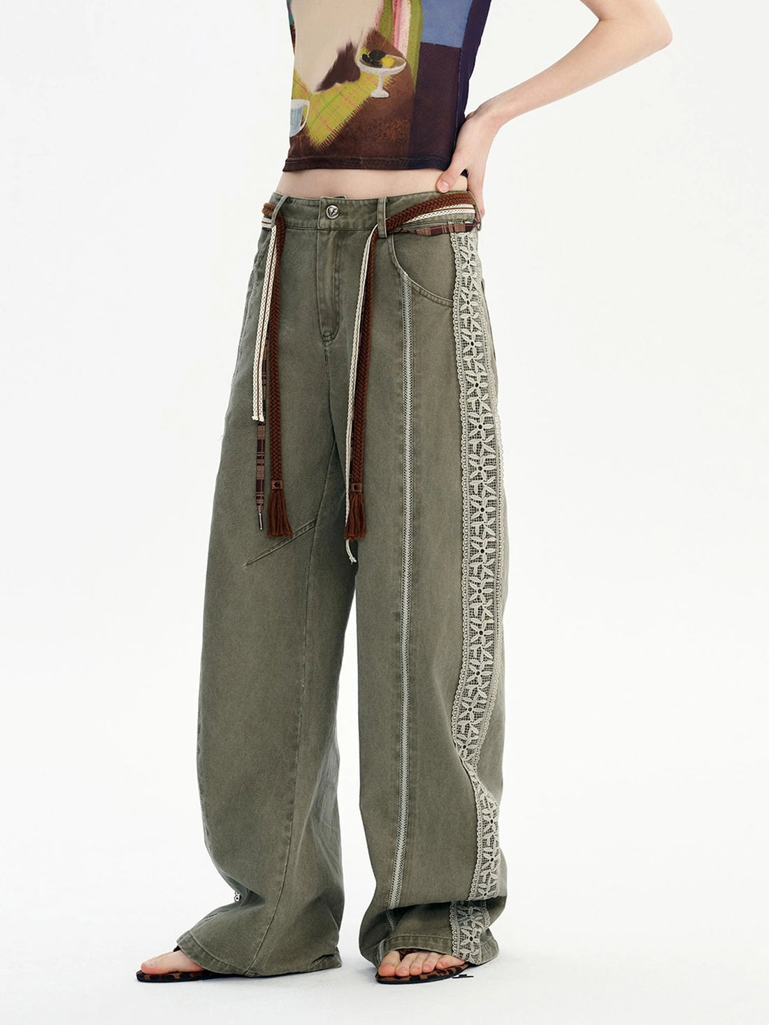 OuttheBlue Plaid Woven Cannage Corde Belt