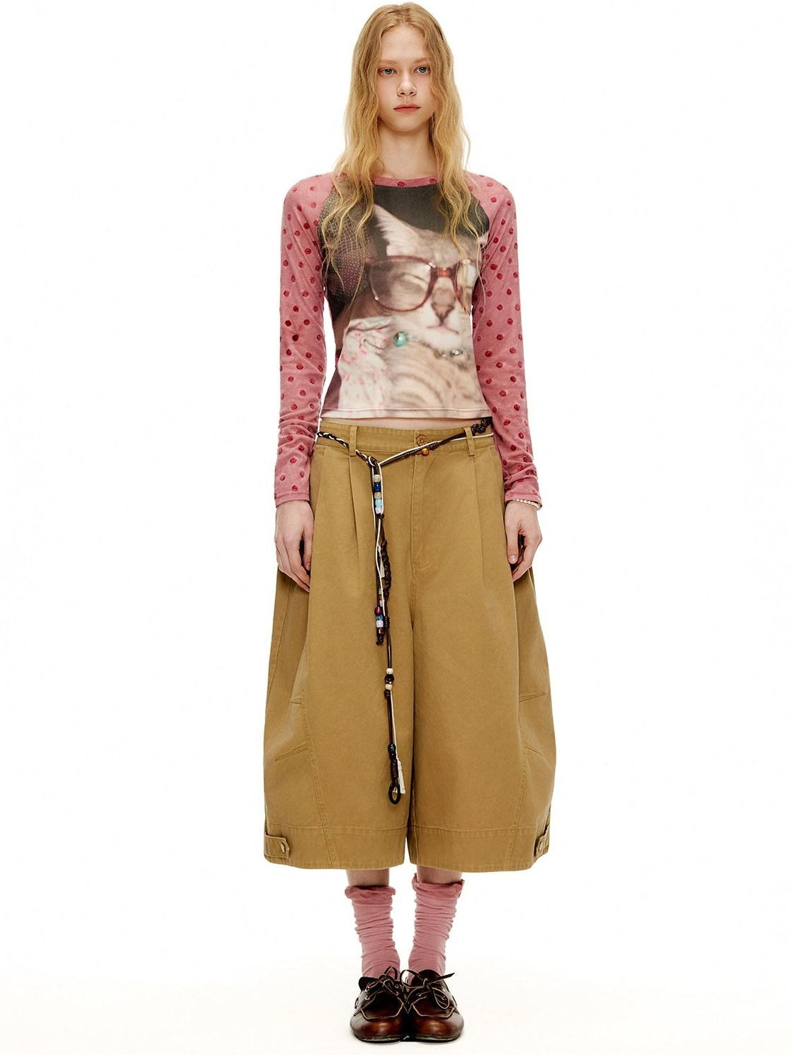 OuttheBlue Pleated Cotton Casual Natural Waist Women Button Fly Dusty Rose Straight Pants