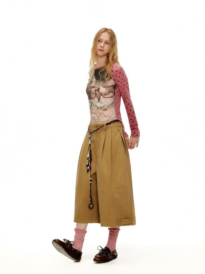 OuttheBlue Pleated Cotton Casual Natural Waist Women Button Fly Dusty Rose Straight Pants