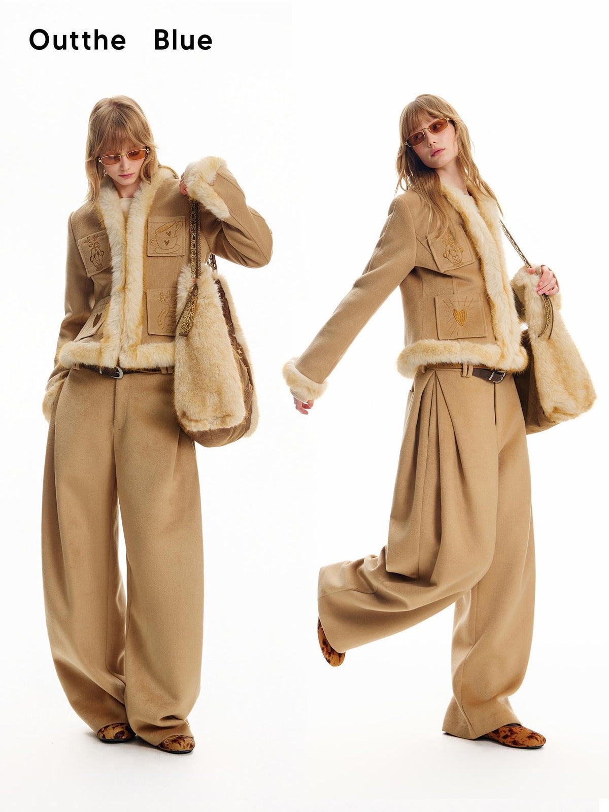 OuttheBlue Pleated Wool Blend Relaxed Curved Leg Women&