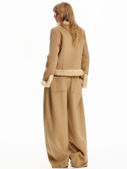 OuttheBlue Pleated Wool Blend Relaxed Curved Leg Women&