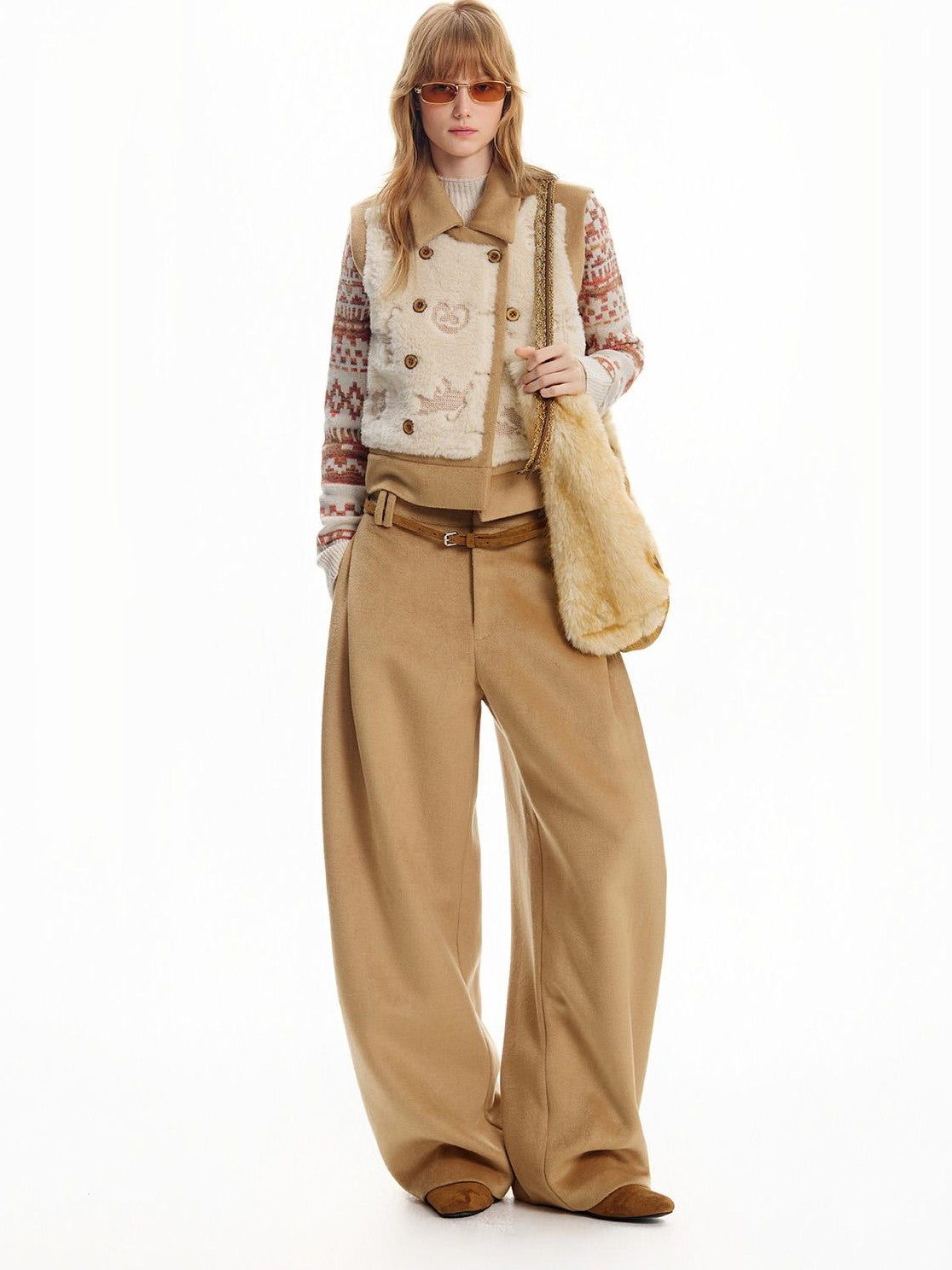 OuttheBlue Pleated Wool Blend Relaxed Curved Leg Women&