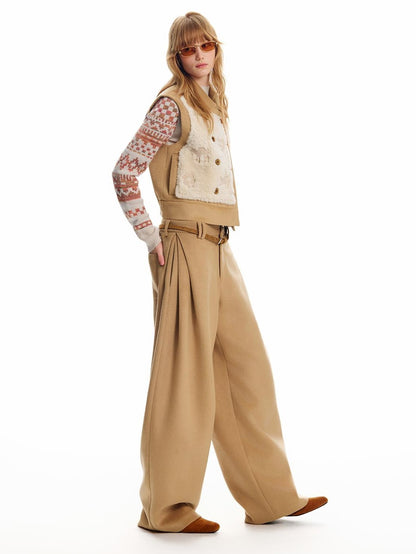 OuttheBlue Pleated Wool Blend Relaxed Curved Leg Women&