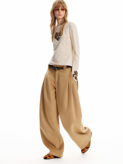 OuttheBlue Pleated Wool Blend Relaxed Curved Leg Women&