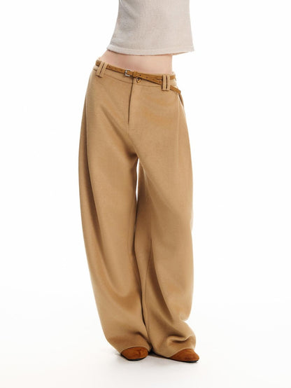 OuttheBlue Pleated Wool Blend Relaxed Curved Leg Women&