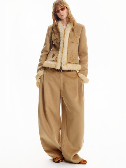 OuttheBlue Pleated Wool Blend Relaxed Curved Leg Women&
