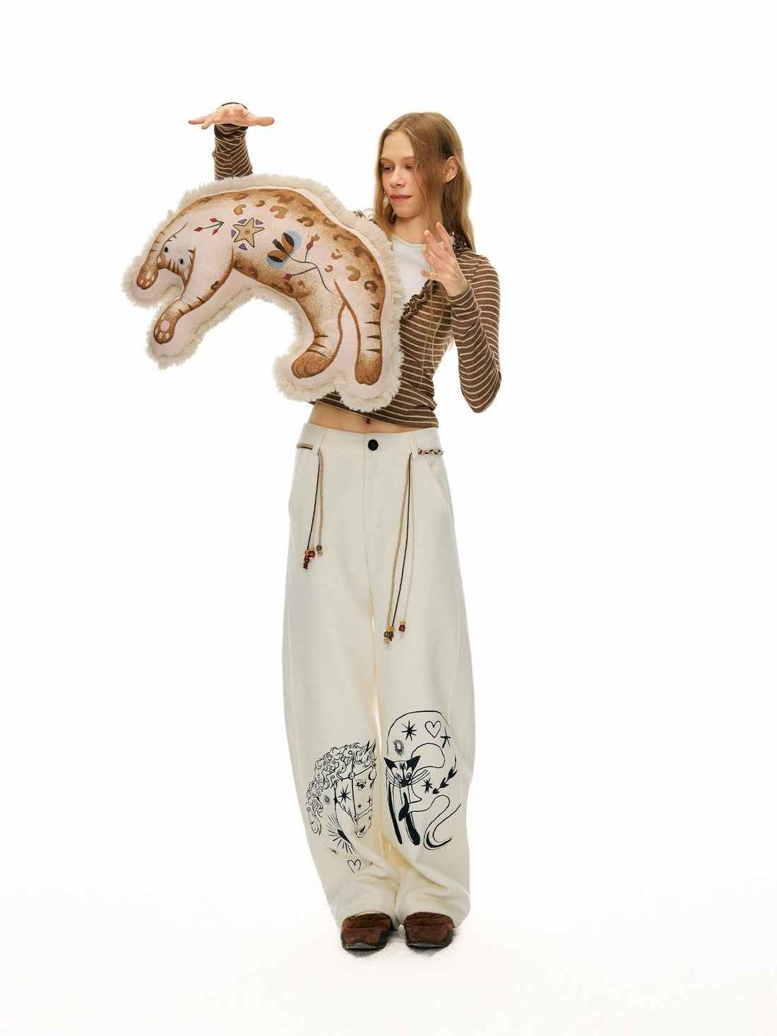 OuttheBlue Plush C Shaped Cartoon Pillow Universal Home Office Stretching Cat Accessories