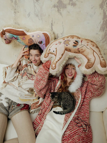 OuttheBlue Plush C Shaped Cartoon Pillow Universal Home Office Stretching Cat Accessories