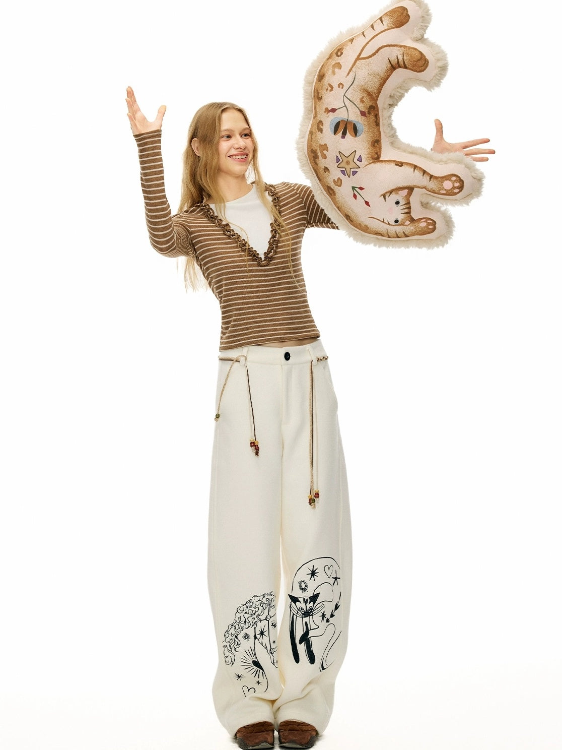 OuttheBlue Plush C Shaped Cartoon Pillow Universal Home Office Stretching Cat Accessories