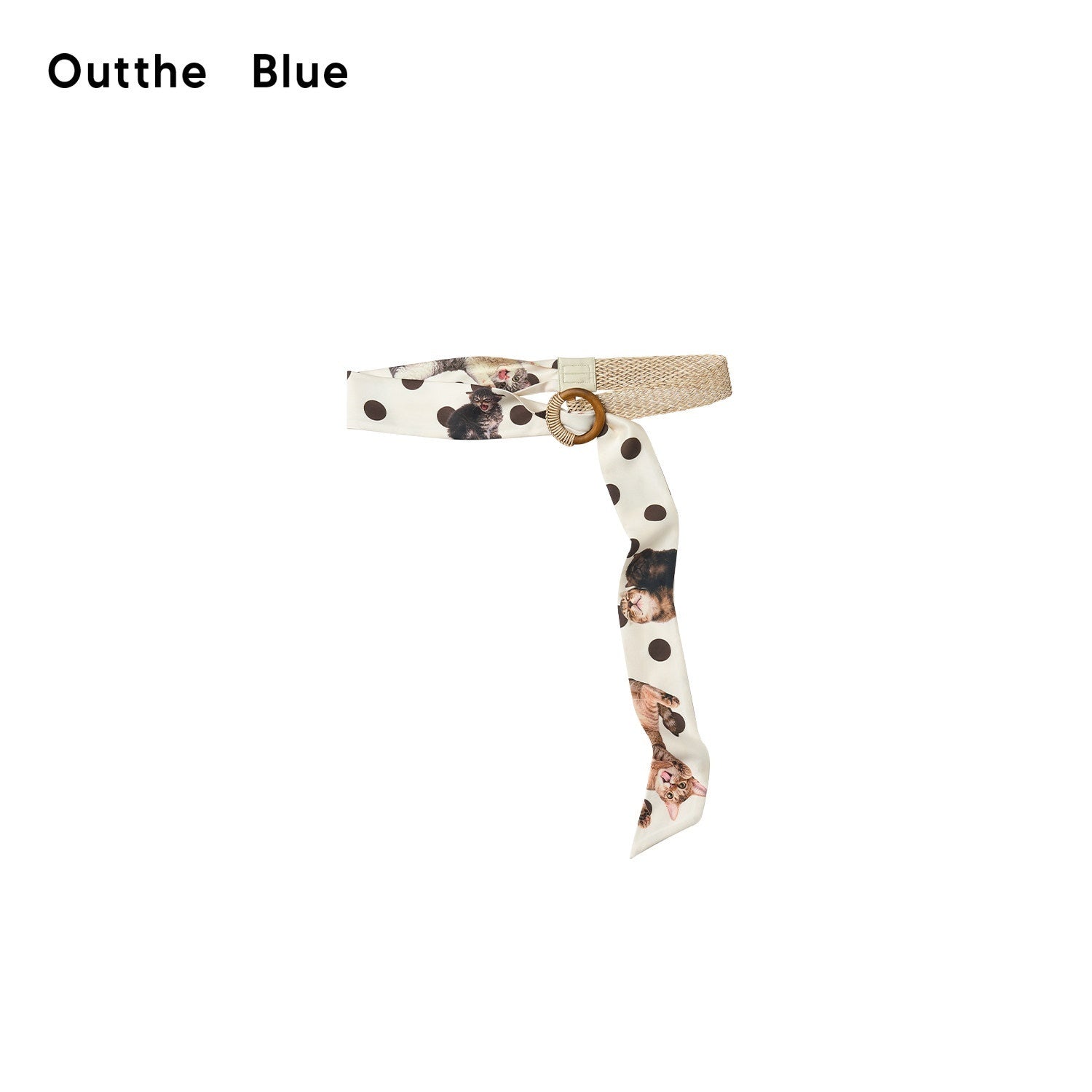 OuttheBlue Polka Dot Cat Print Woven Patchwork Satin Women&