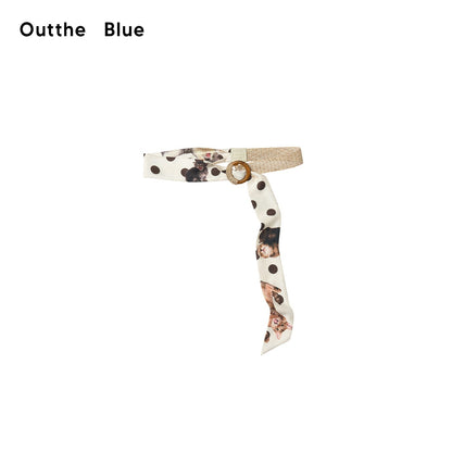 OuttheBlue Polka Dot Cat Print Woven Patchwork Satin Women&