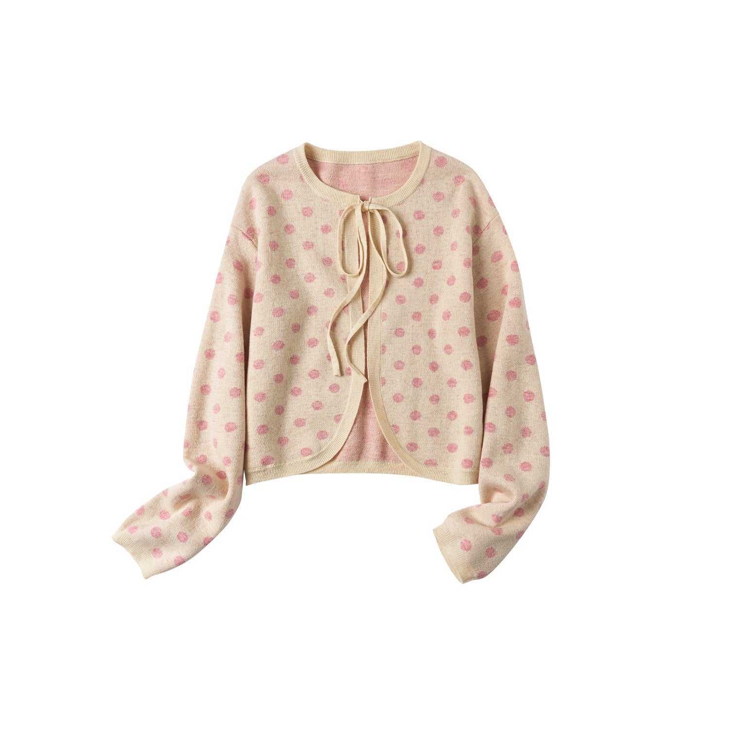 OuttheBlue Polka Dot Crop High Waist Knit Cardigan Loose Fit Women Casual Top &amp; Skirt Sets