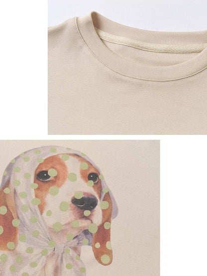 OuttheBlue Polka Dot Dog Three Color Splice Crew Neck Women&