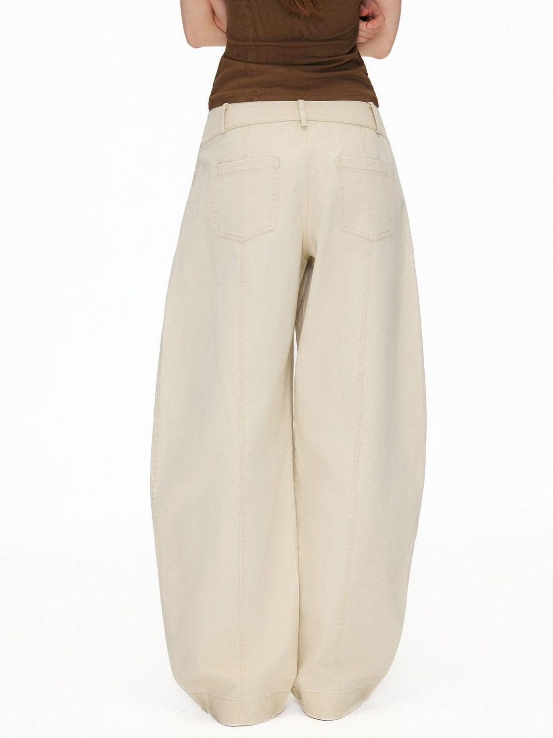 OuttheBlue Pure Cotton Embroidered Vintage Curved Leg Khaki Women Wide-Leg Pants