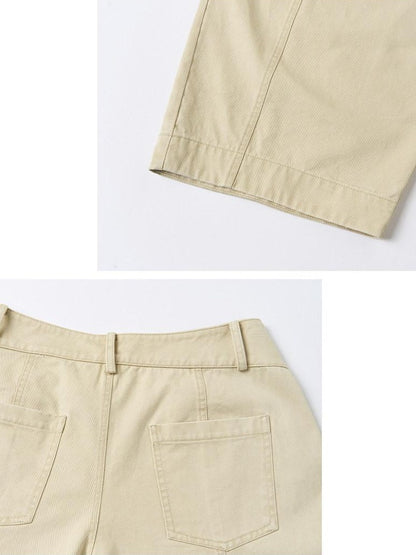 OuttheBlue Pure Cotton Embroidered Vintage Curved Leg Khaki Women Wide-Leg Pants