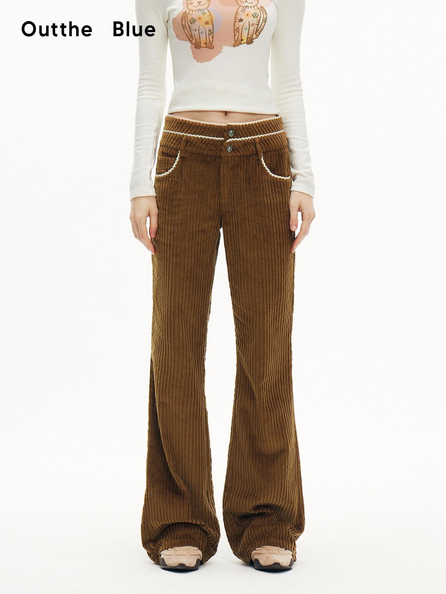 OuttheBlue Pure Cotton Soft High Waist Wide Leg Women Coffee Brown Casual Flare Pants