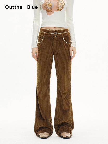 OuttheBlue Pure Cotton Soft High Waist Wide Leg Women Coffee Brown Casual Flare Pants