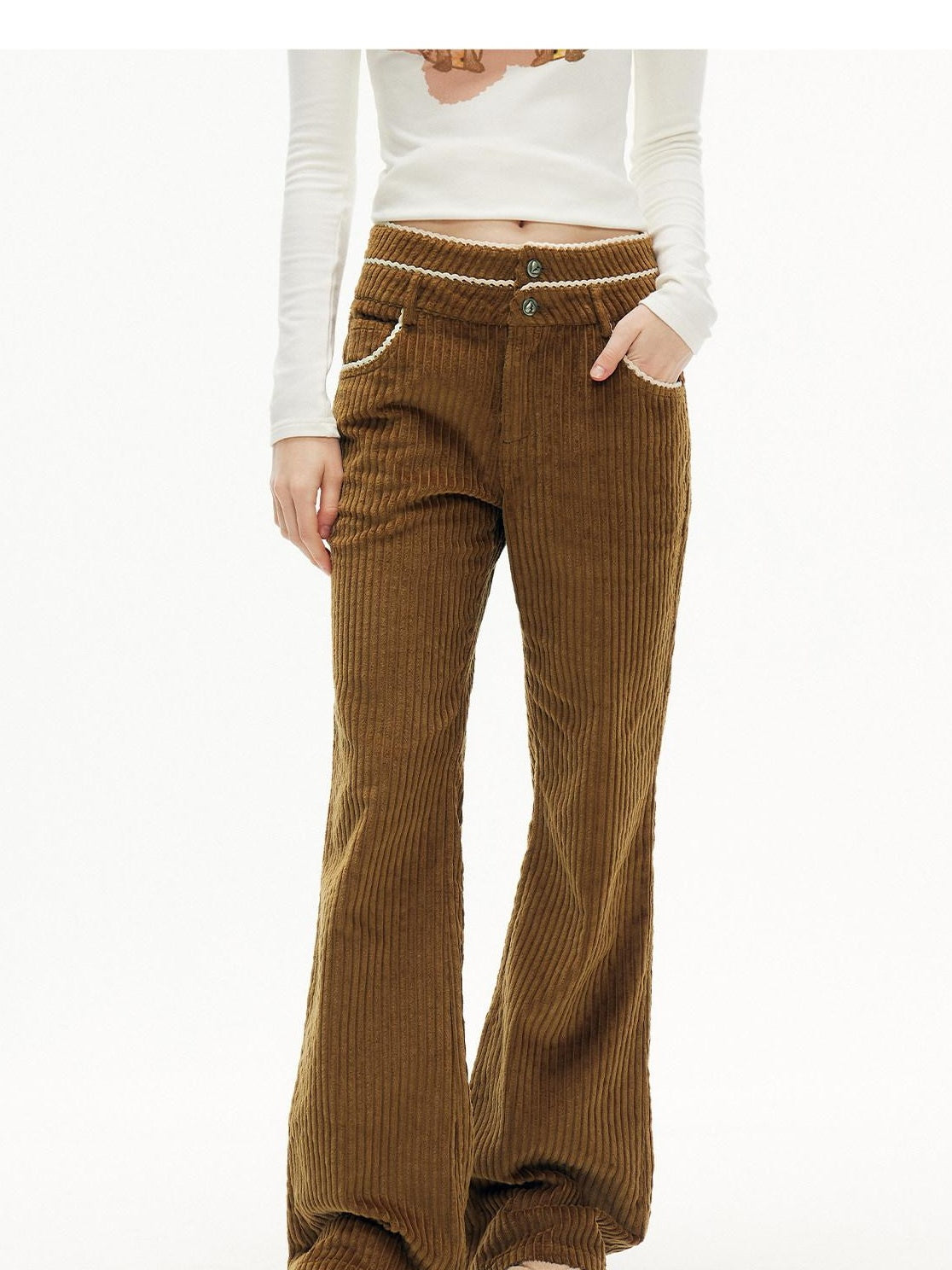 OuttheBlue Pure Cotton Soft High Waist Wide Leg Women Coffee Brown Casual Flare Pants