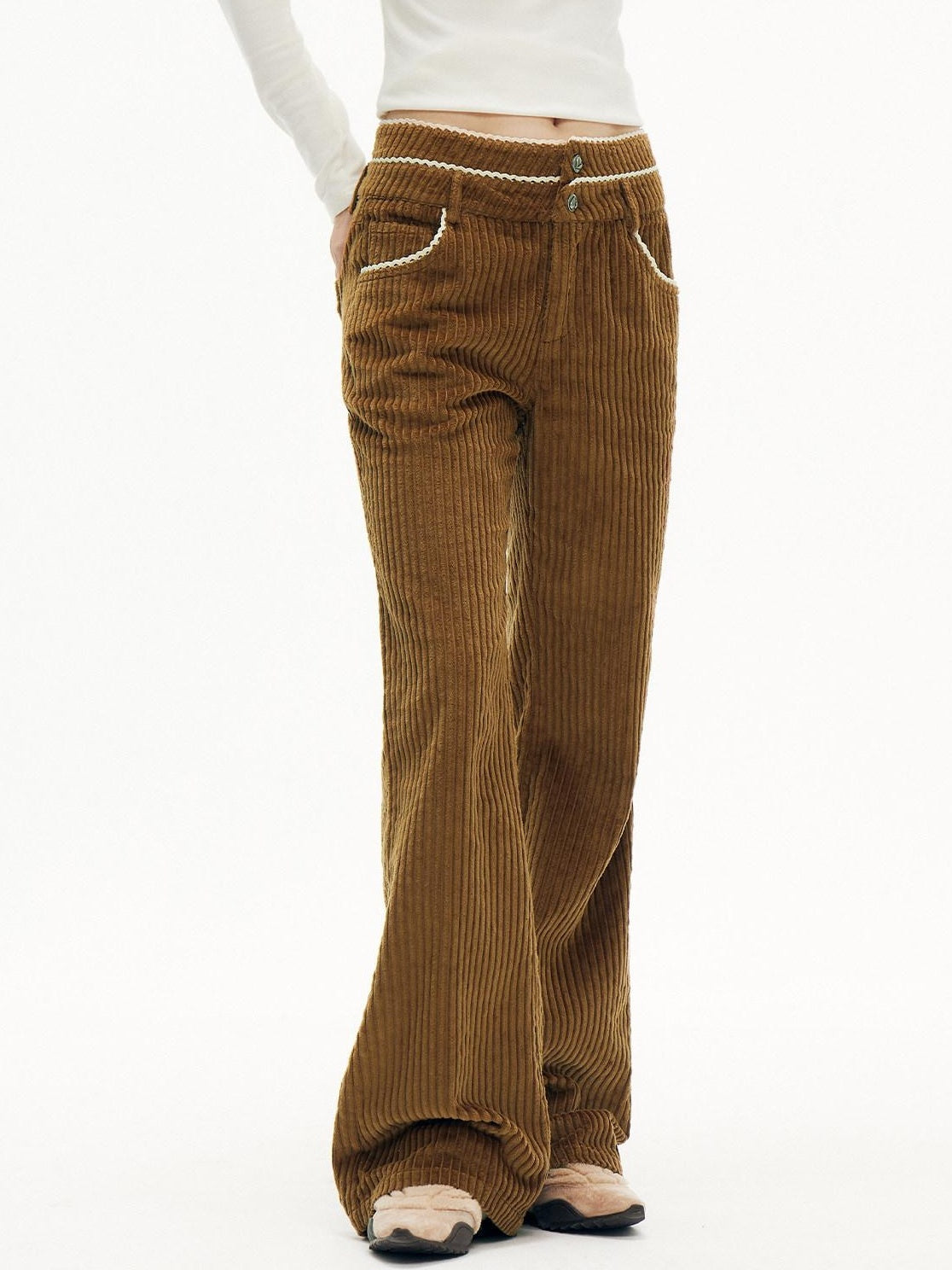 OuttheBlue Pure Cotton Soft High Waist Wide Leg Women Coffee Brown Casual Flare Pants