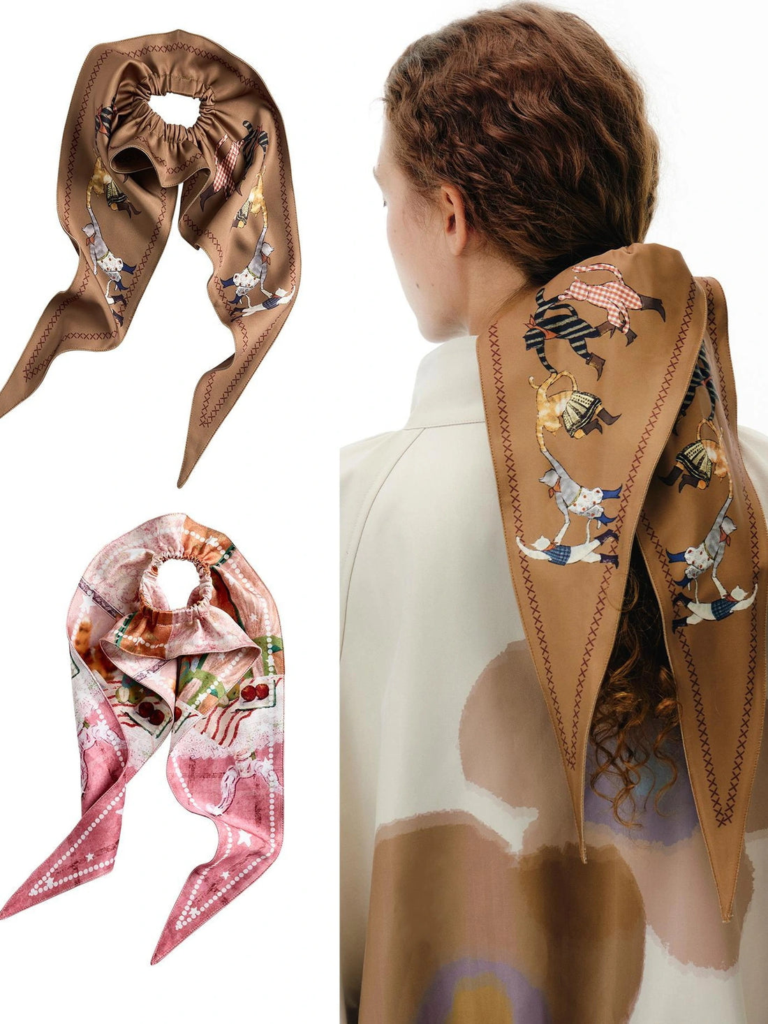 OuttheBlue Puss In Boots Orange Manor Diamond Pattern Scarf Hair Bow