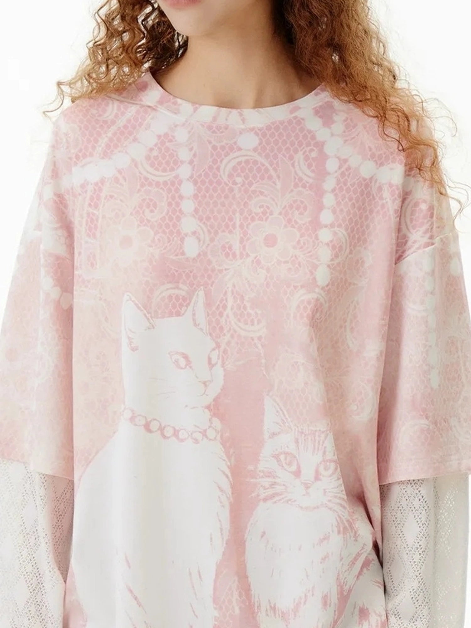 OuttheBlue Rayon Blend Floral Lace Tee