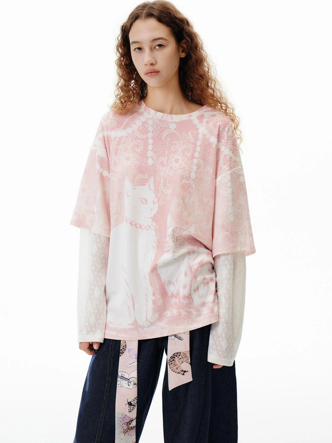 OuttheBlue Rayon Blend Floral Lace Tee