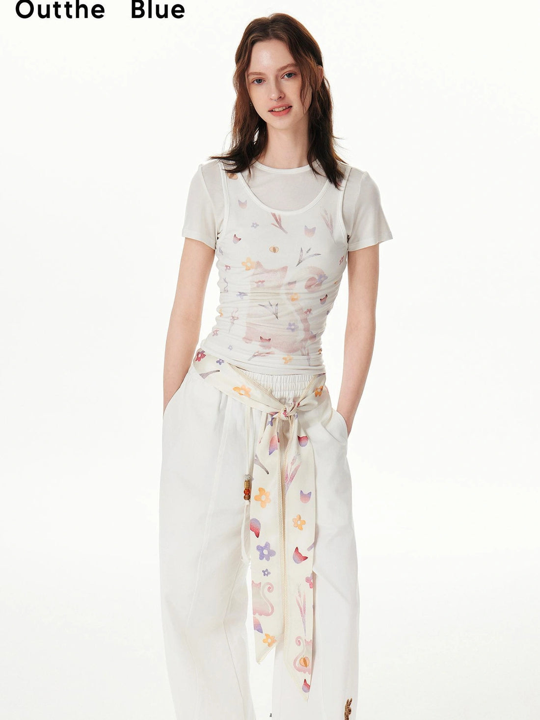 OuttheBlue Rayon Blend Floral Print Short Sleeve V-neck T-shirt