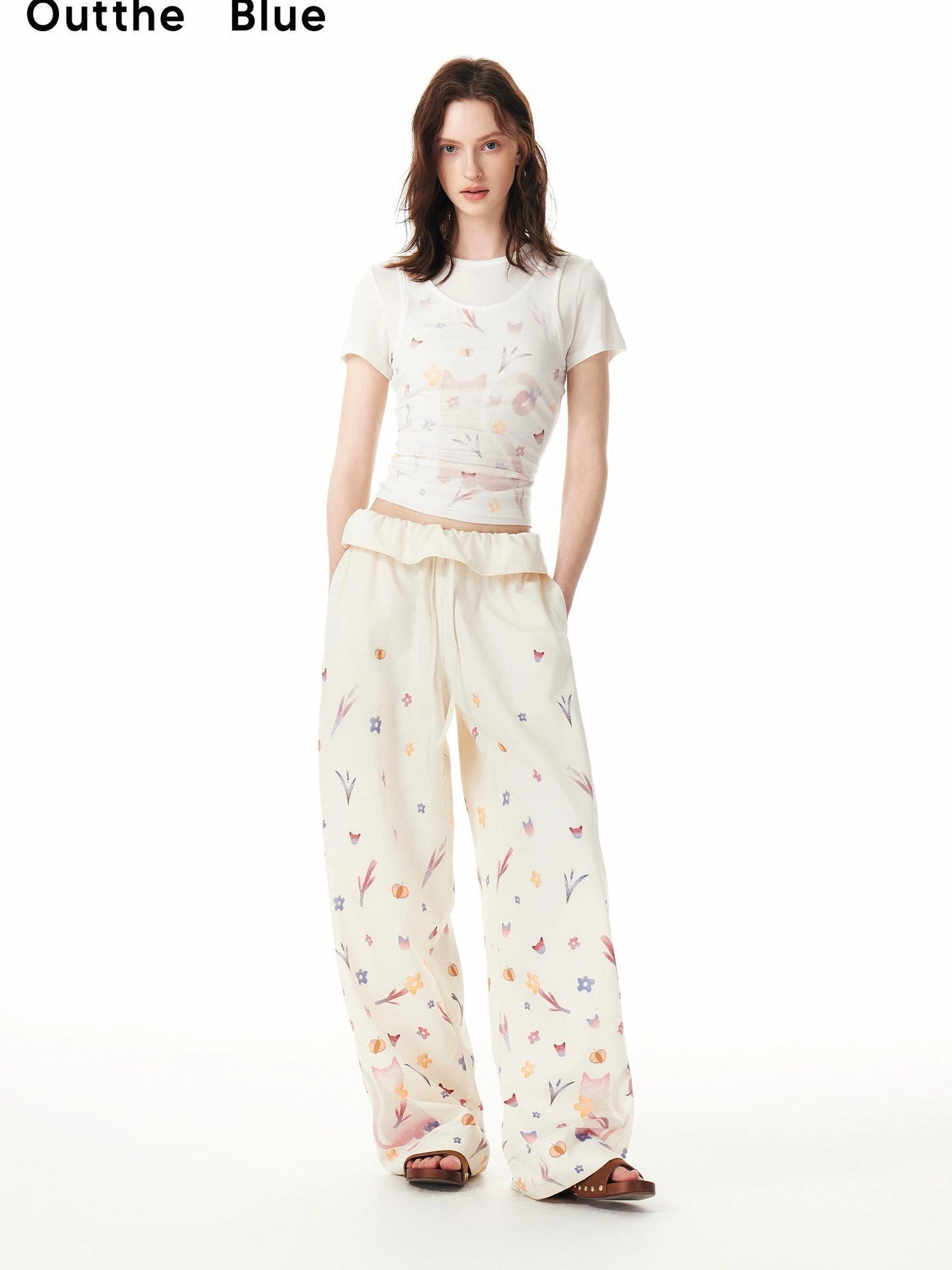 OuttheBlue Rayon Blend Floral Print Short Sleeve V-neck T-shirt