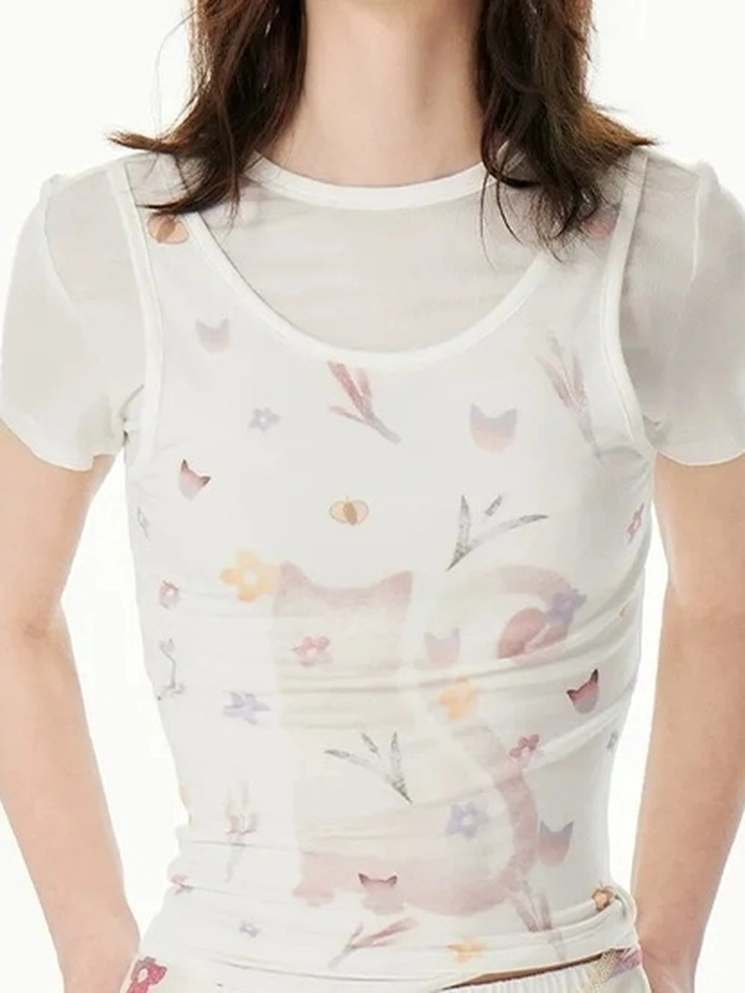 OuttheBlue Rayon Blend Floral Print Short Sleeve V-neck T-shirt