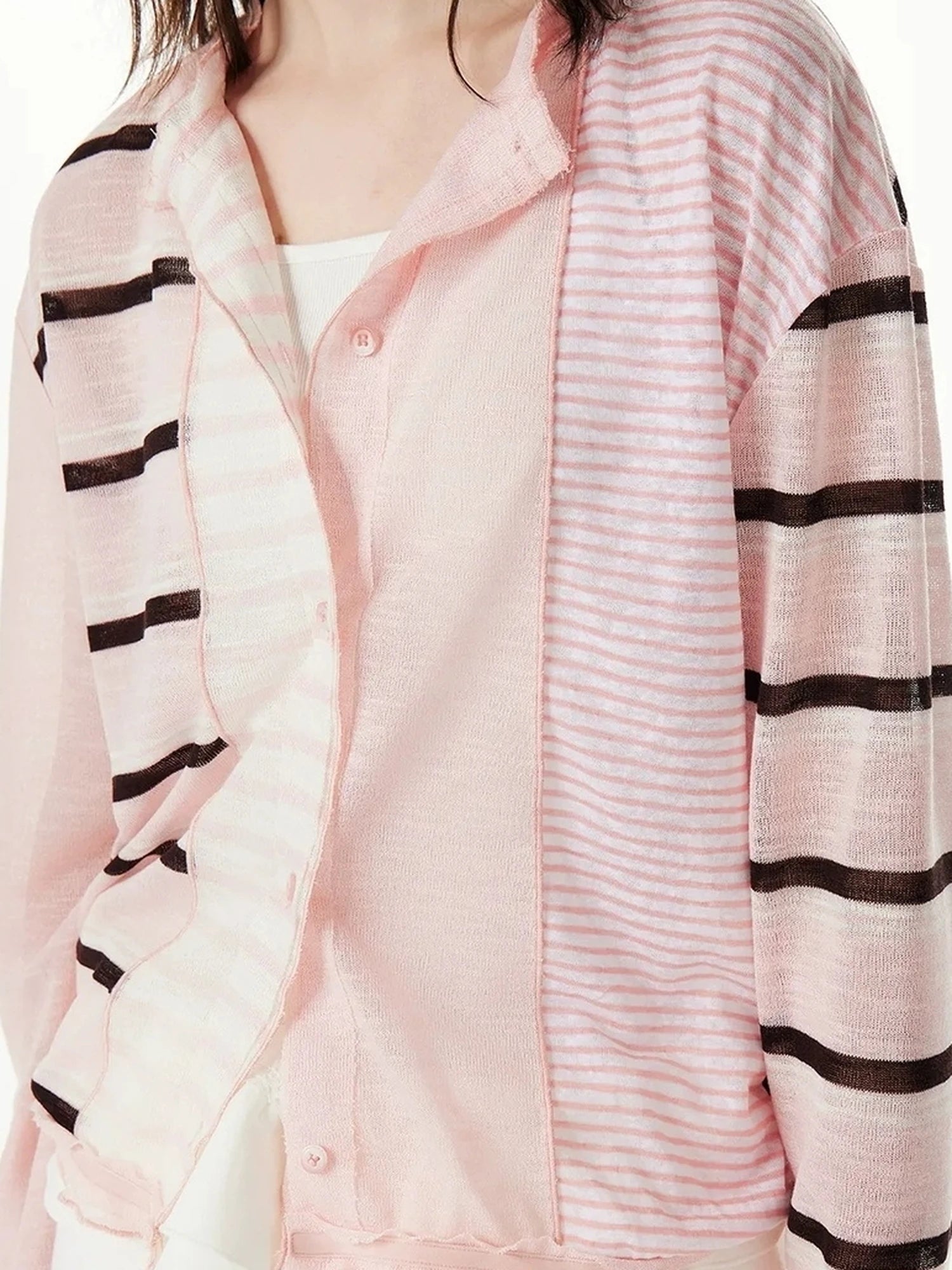 OuttheBlue Rayon Blend Pink Striped Knit Cardigan