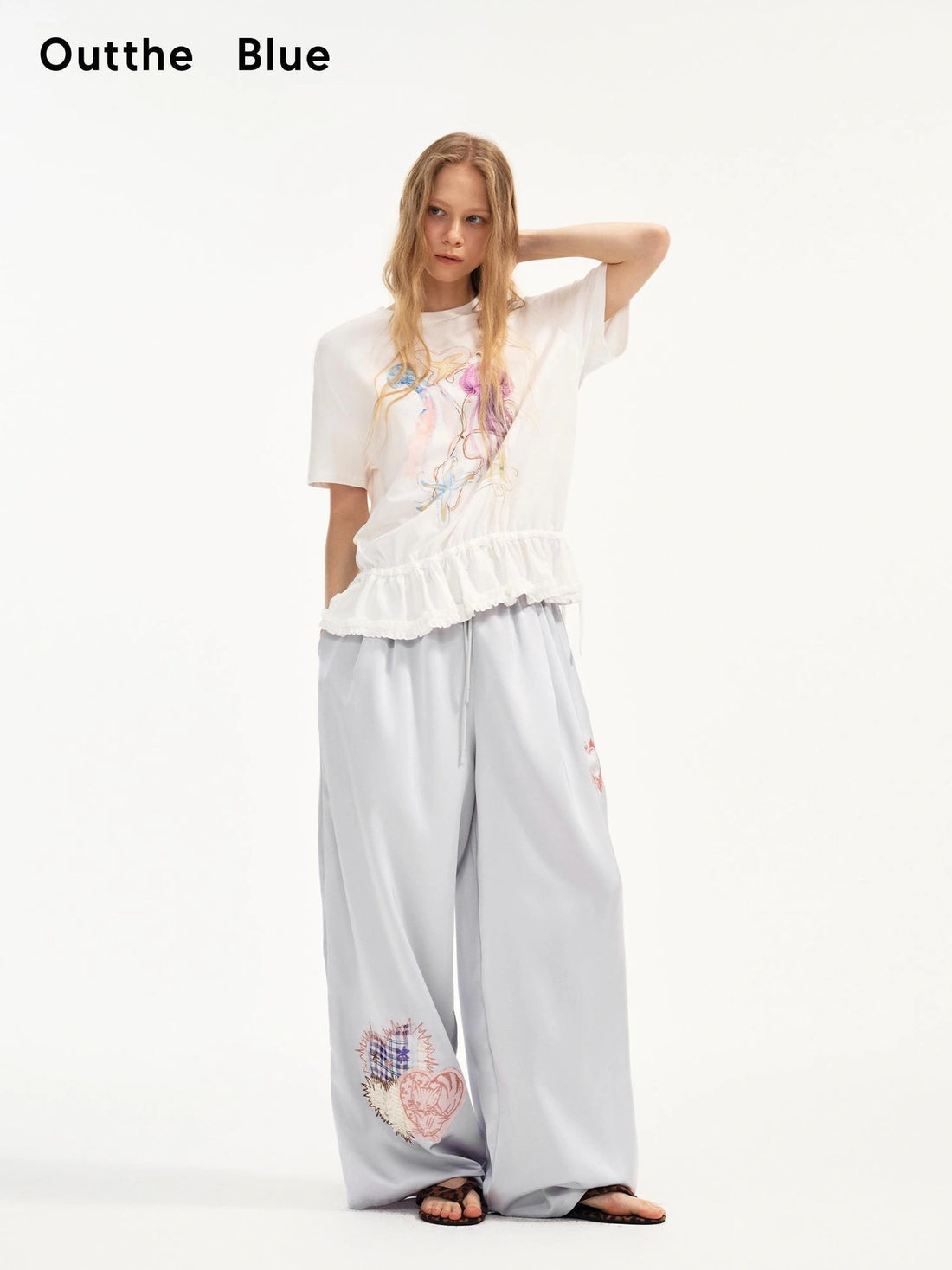 OuttheBlue Rayon Linen Blend Ruffle Hem Tee