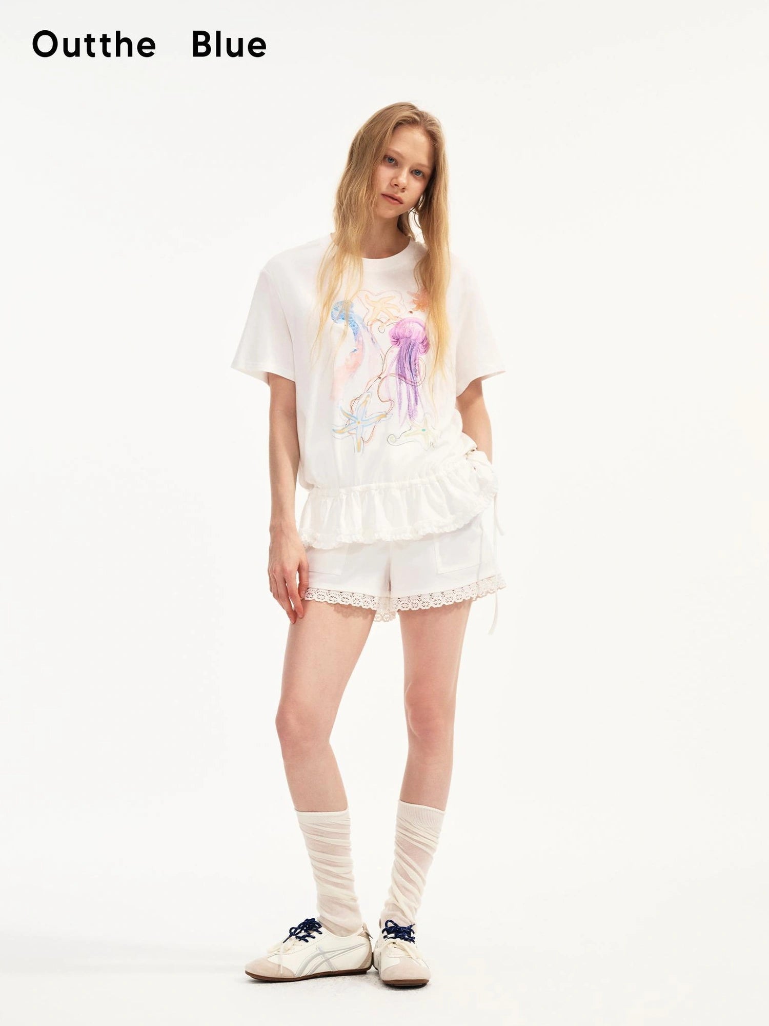 OuttheBlue Rayon Linen Blend Ruffle Hem Tee