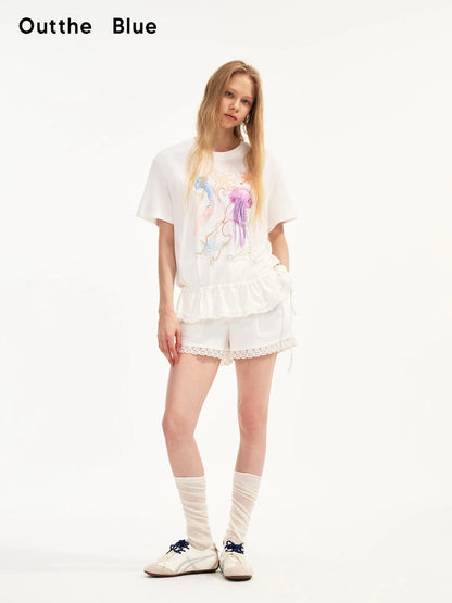 OuttheBlue Rayon Linen Blend Ruffle Hem Tee