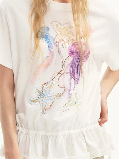 OuttheBlue Rayon Linen Blend Ruffle Hem Tee