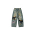 OuttheBlue Retro Washed Animal Print Wide Leg Mid Rise Stretch Women Jeans