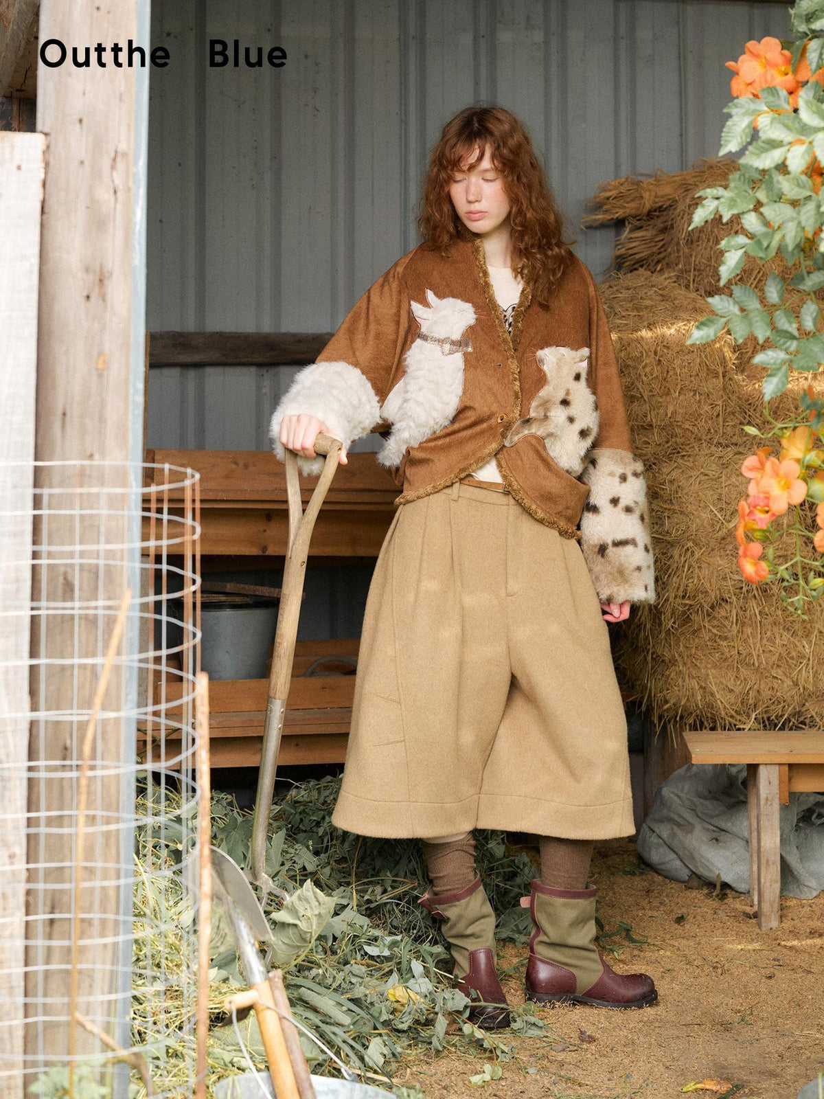 OuttheBlue Retro Wide Leg Button Fly Wool Women&