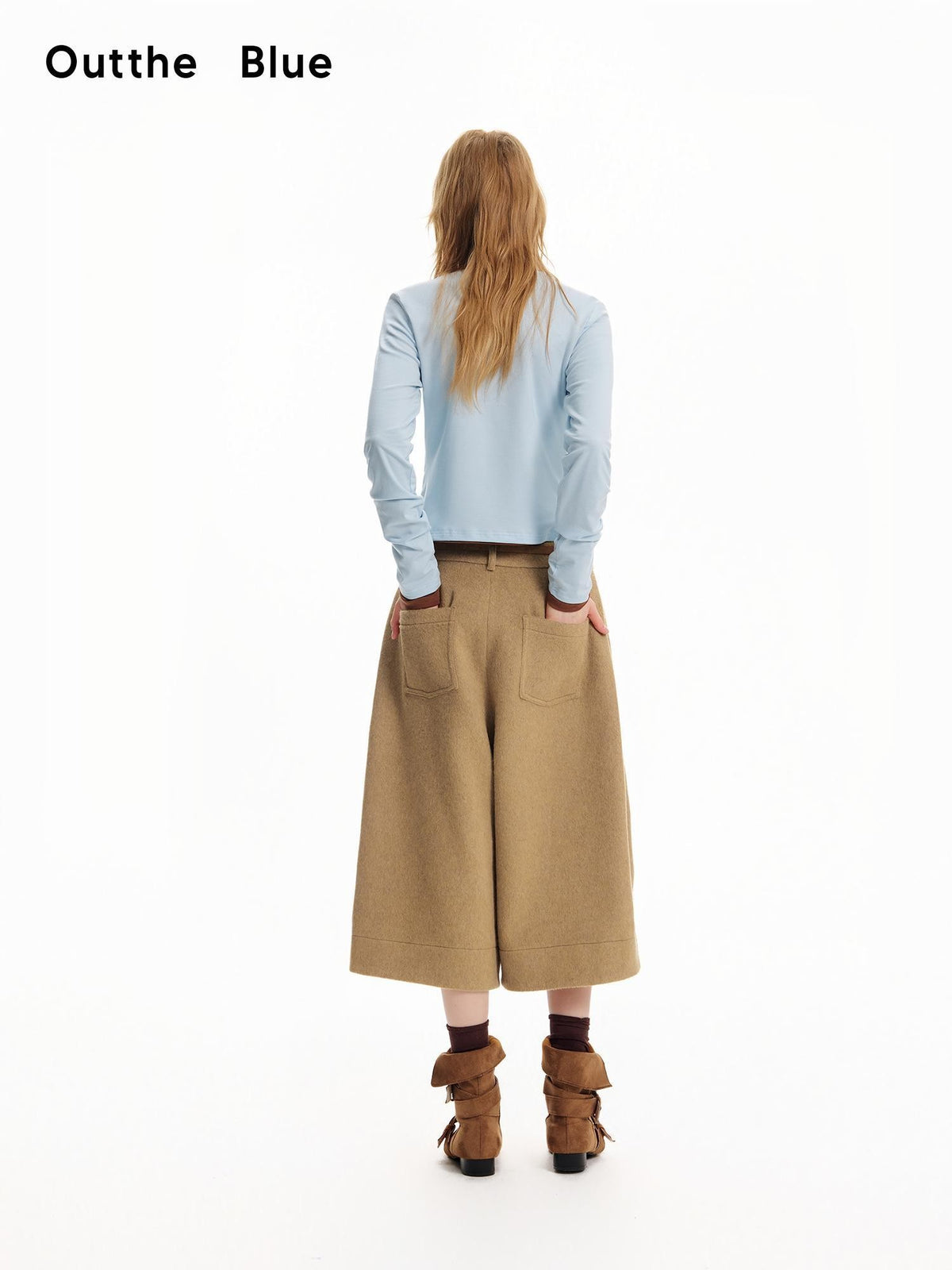 OuttheBlue Retro Wide Leg Button Fly Wool Women&