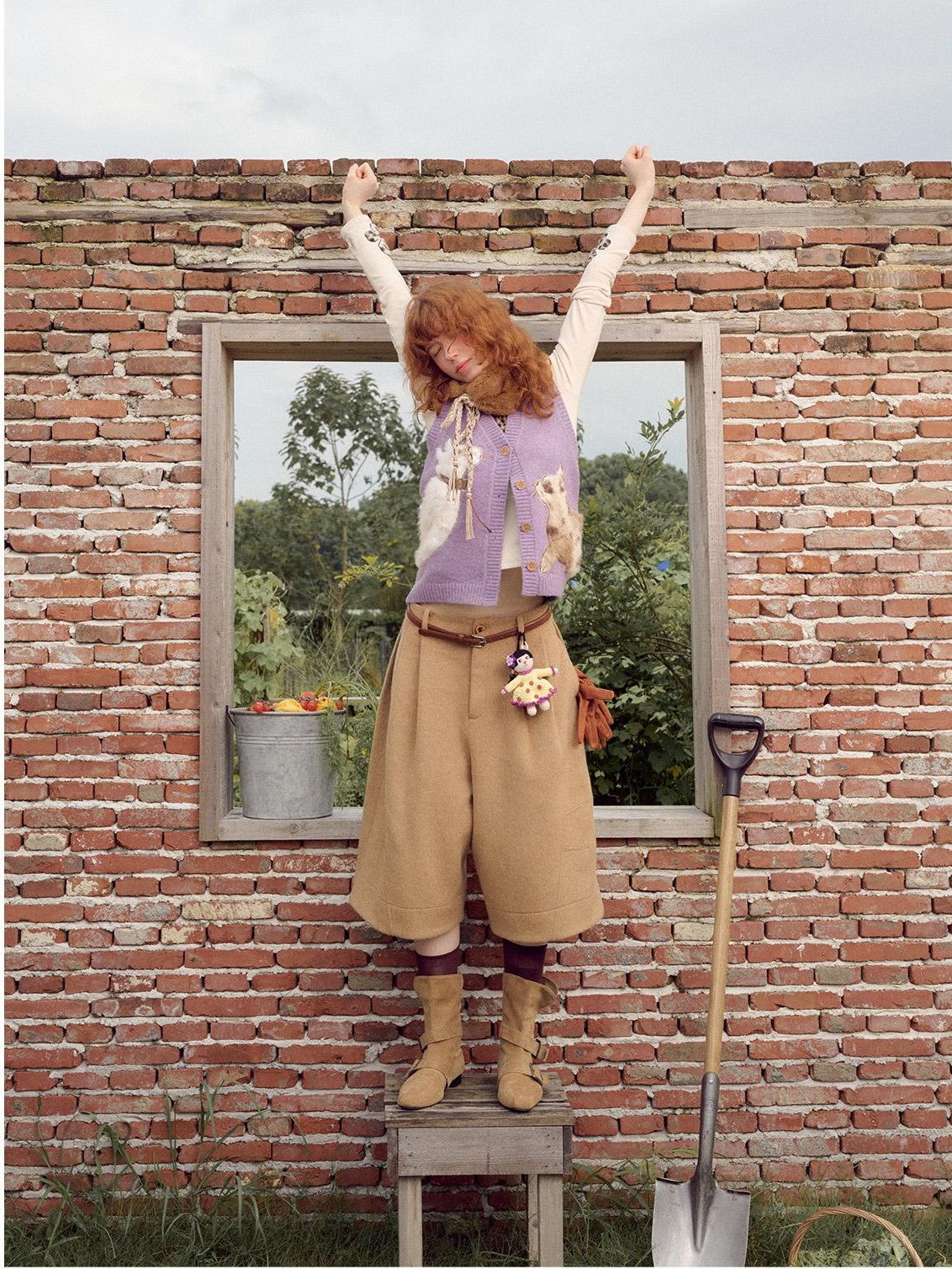 OuttheBlue Retro Wide Leg Button Fly Wool Women&