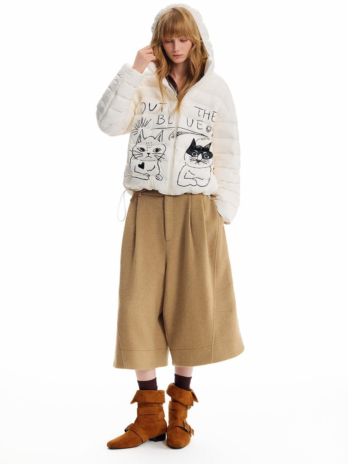 OuttheBlue Retro Wide Leg Button Fly Wool Women&