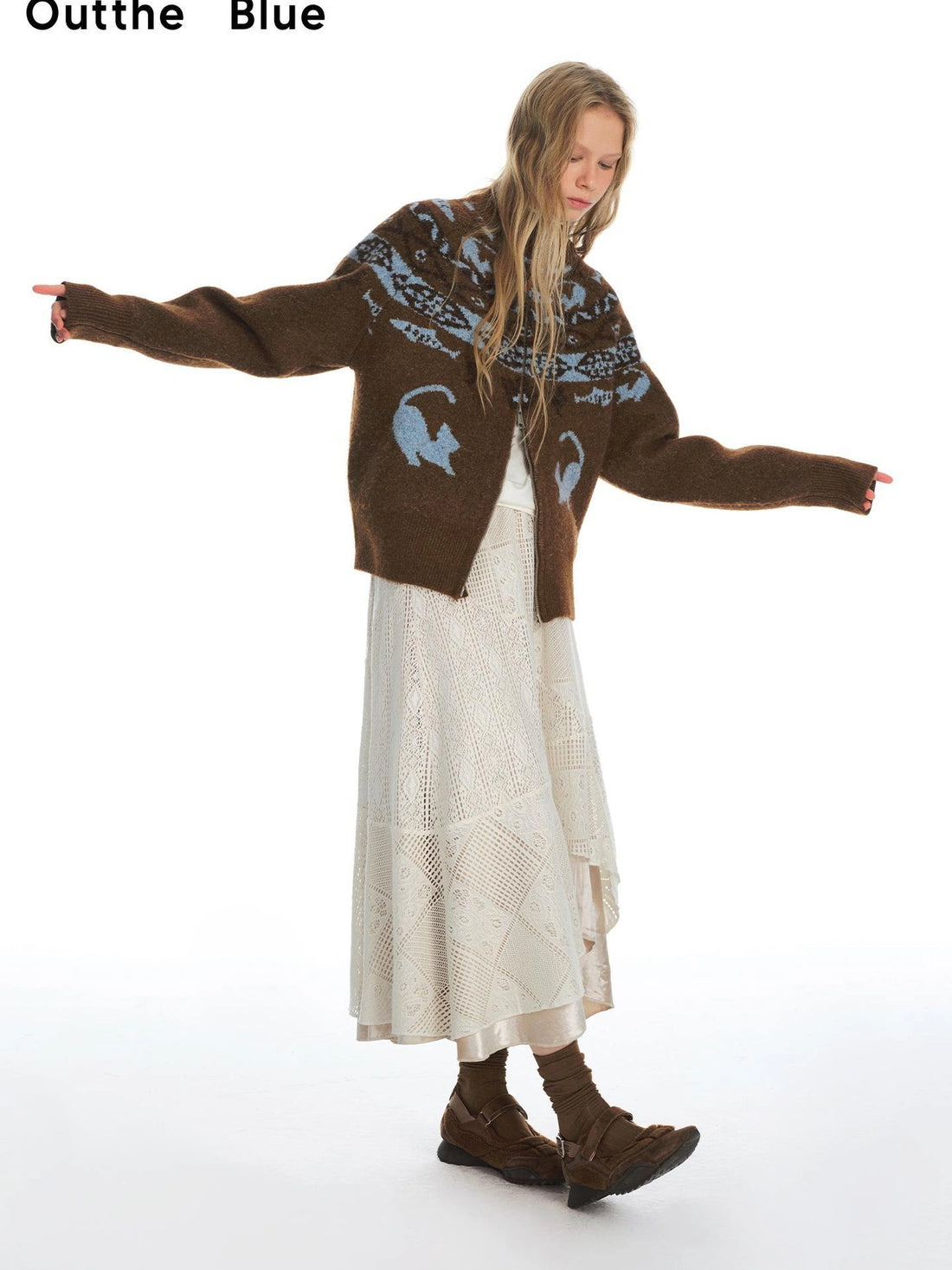 OuttheBlue Romantic Velvet Crochet Lace Asymmetrical Layered Skirt