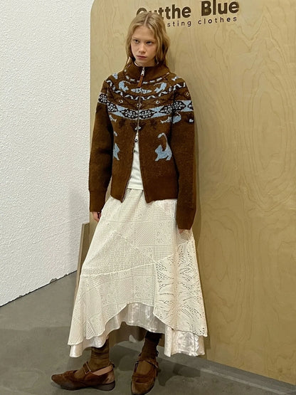 OuttheBlue Romantic Velvet Crochet Lace Asymmetrical Layered Skirt