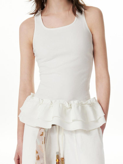 OuttheBlue Ruched Soft Cotton Stretch Sweet Cami For Young Women Solid White Tank Tops