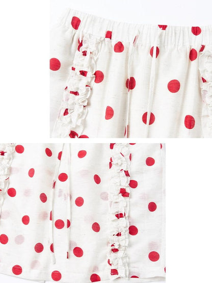 OuttheBlue Ruffle Detail Elastic Waist Printed Linen Blend Straight Off White Midi Skirts