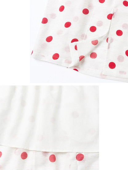 OuttheBlue Ruffle Detail Elastic Waist Printed Linen Blend Straight Off White Midi Skirts